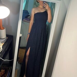 Off Shoulder Slit Navy Blue Prom/Bridal Dress